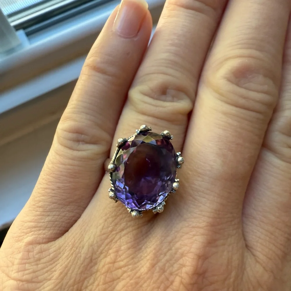 Sterling silver faceted amethyst ring size 6 - Picture 1 of 5